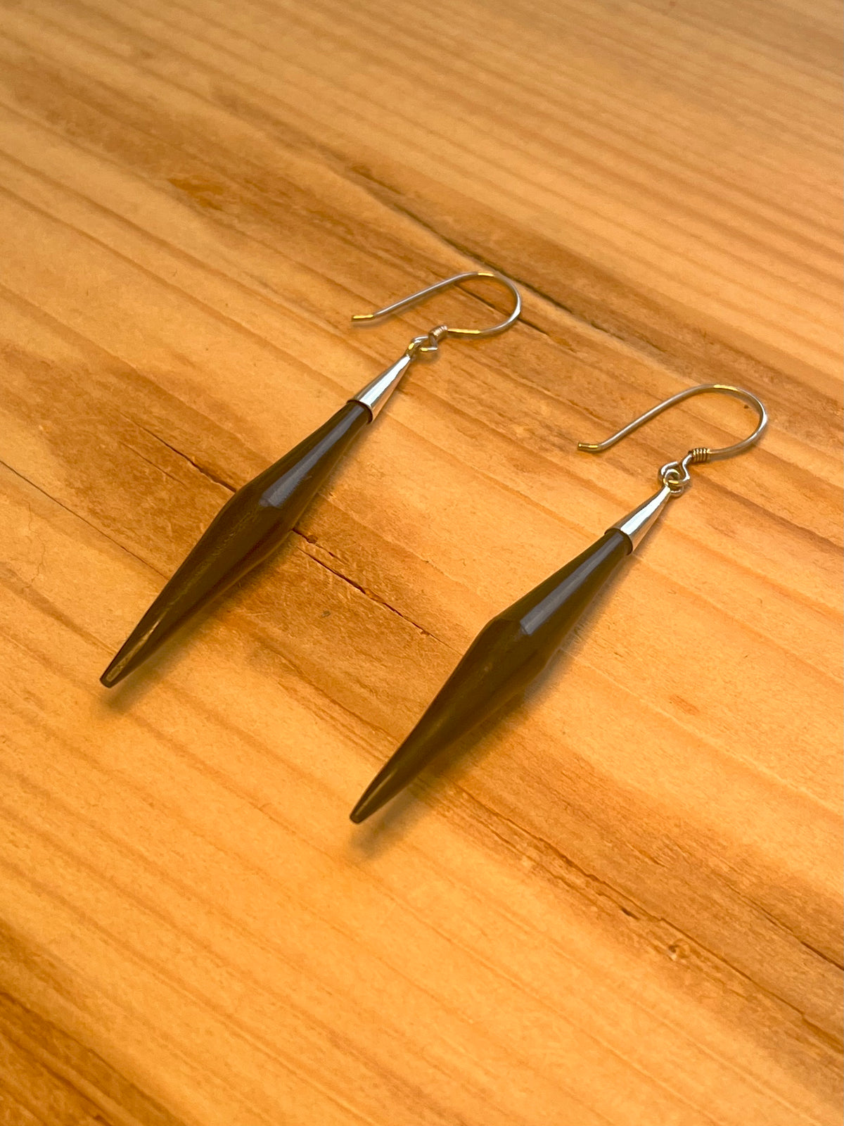 Elongated Diamond Shaped Black 925 Sterling Silver Drop Earrings