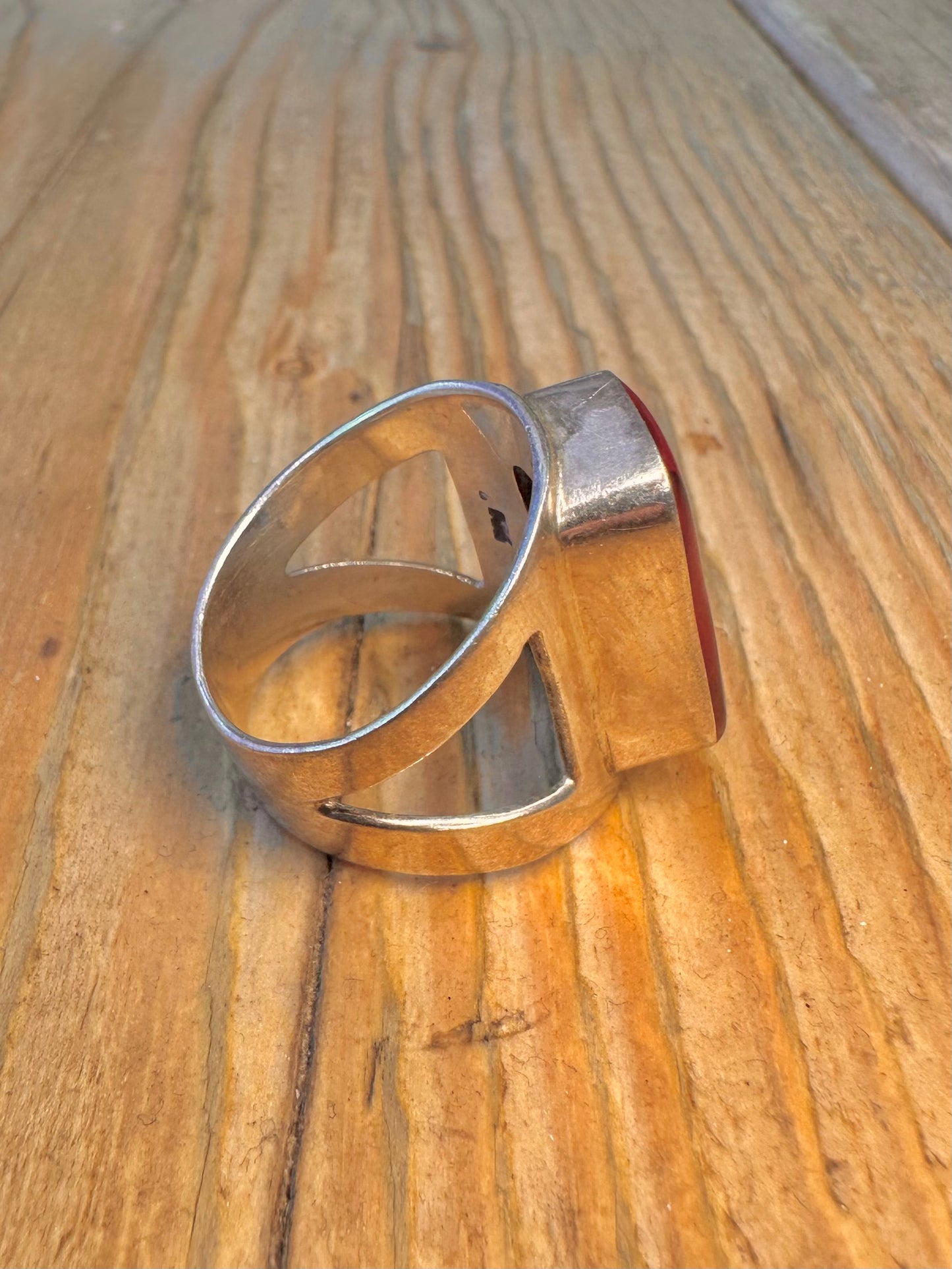 Polished Red Jasper 925 Sterling Silver Size T1\2 Ring