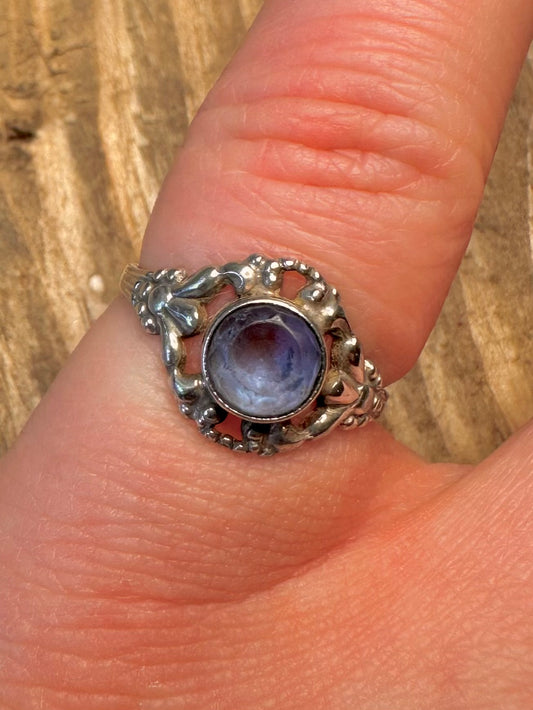 Ornate Blue Stone Floral 835 Silver Size K Ring