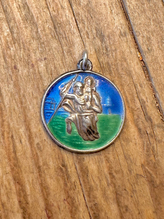 St Christopher Enamel Silver Pendant