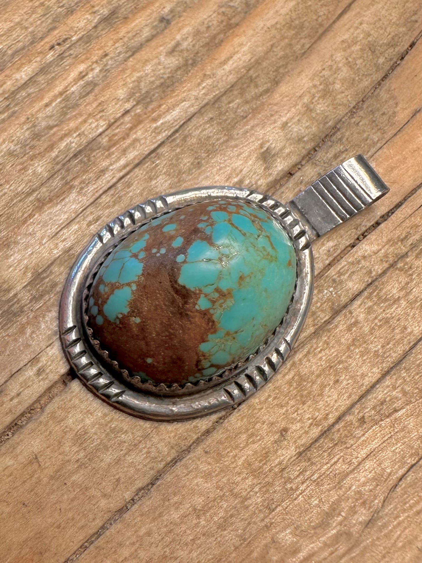 Vintage Navajo Raw Turquoise Maker GD 925 Sterling Silver Pendant