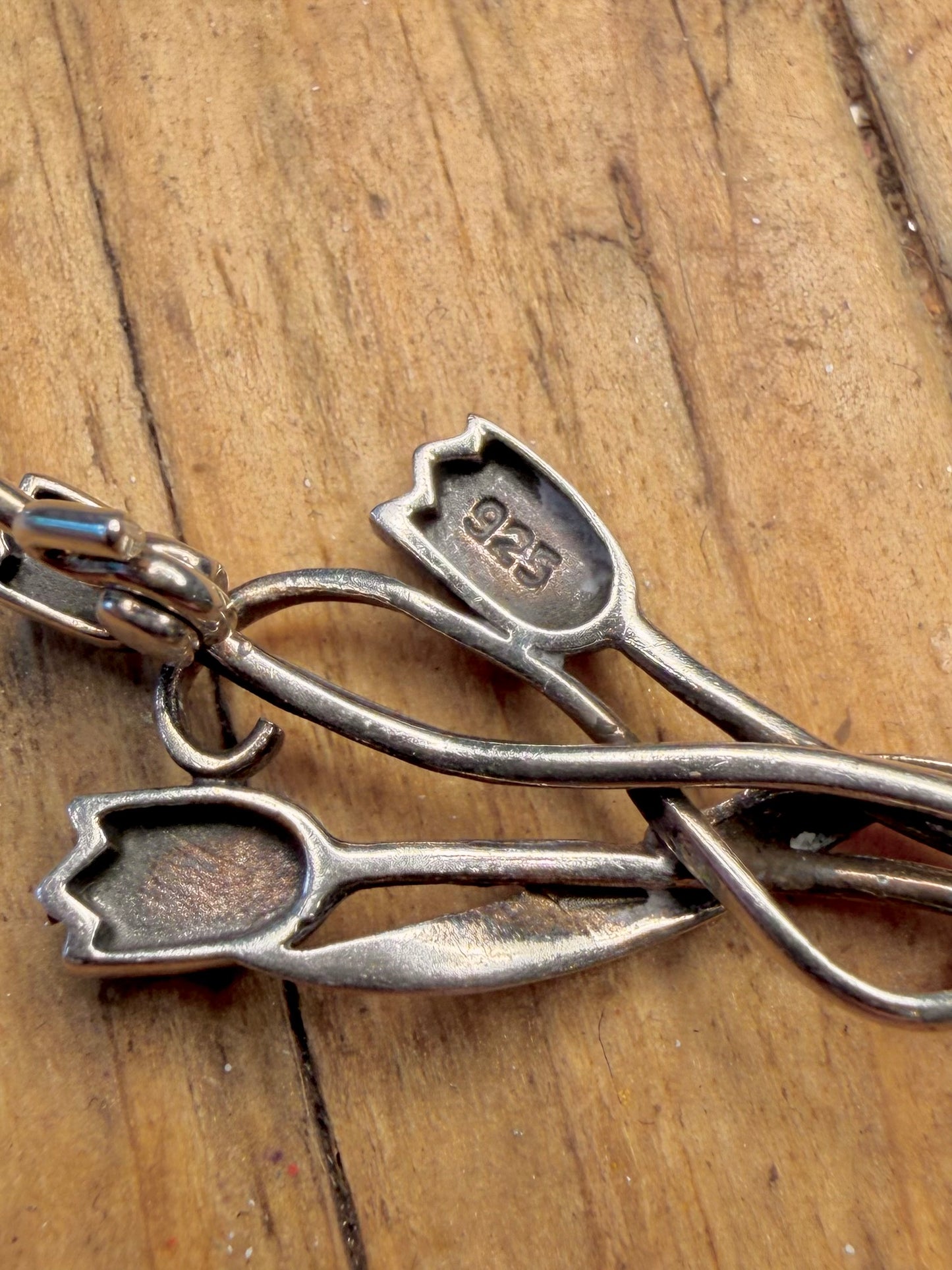 Tulip Flowers 925 Sterling Silver Brooch