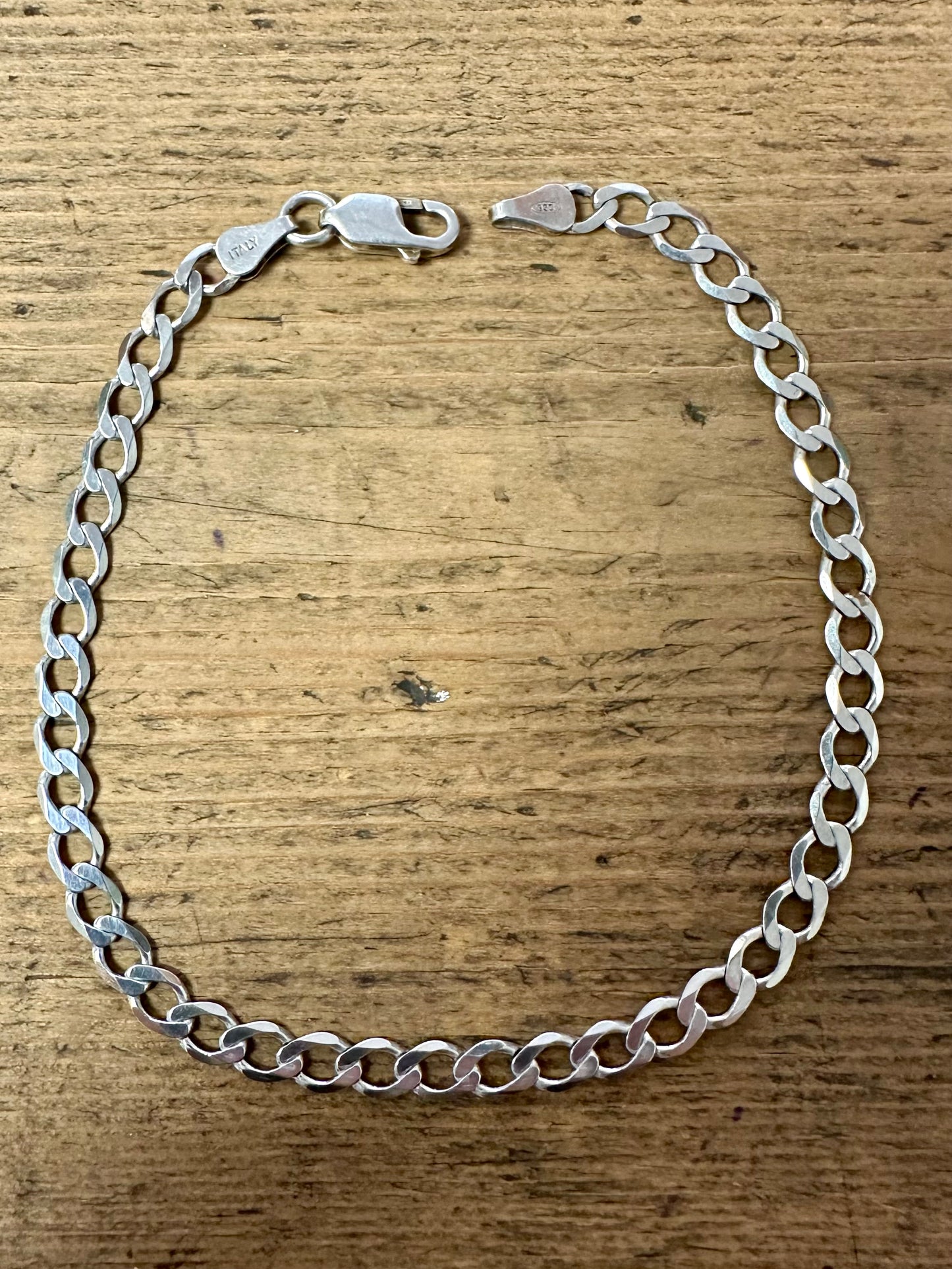 Vintage Italian Flat Curb Chain 925 Silver Bracelet