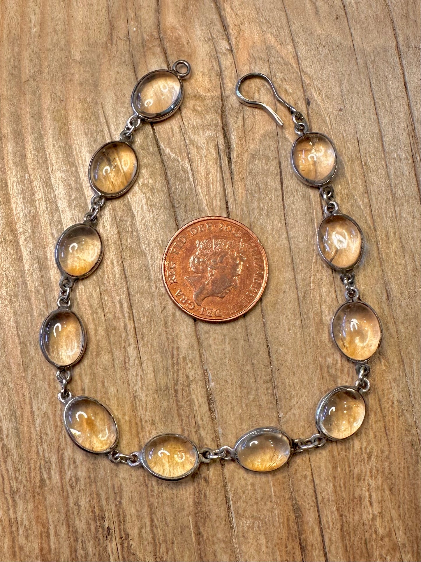 Vintage Quarts Oval Link 925 Sterling Silver 8 inch Bracelet