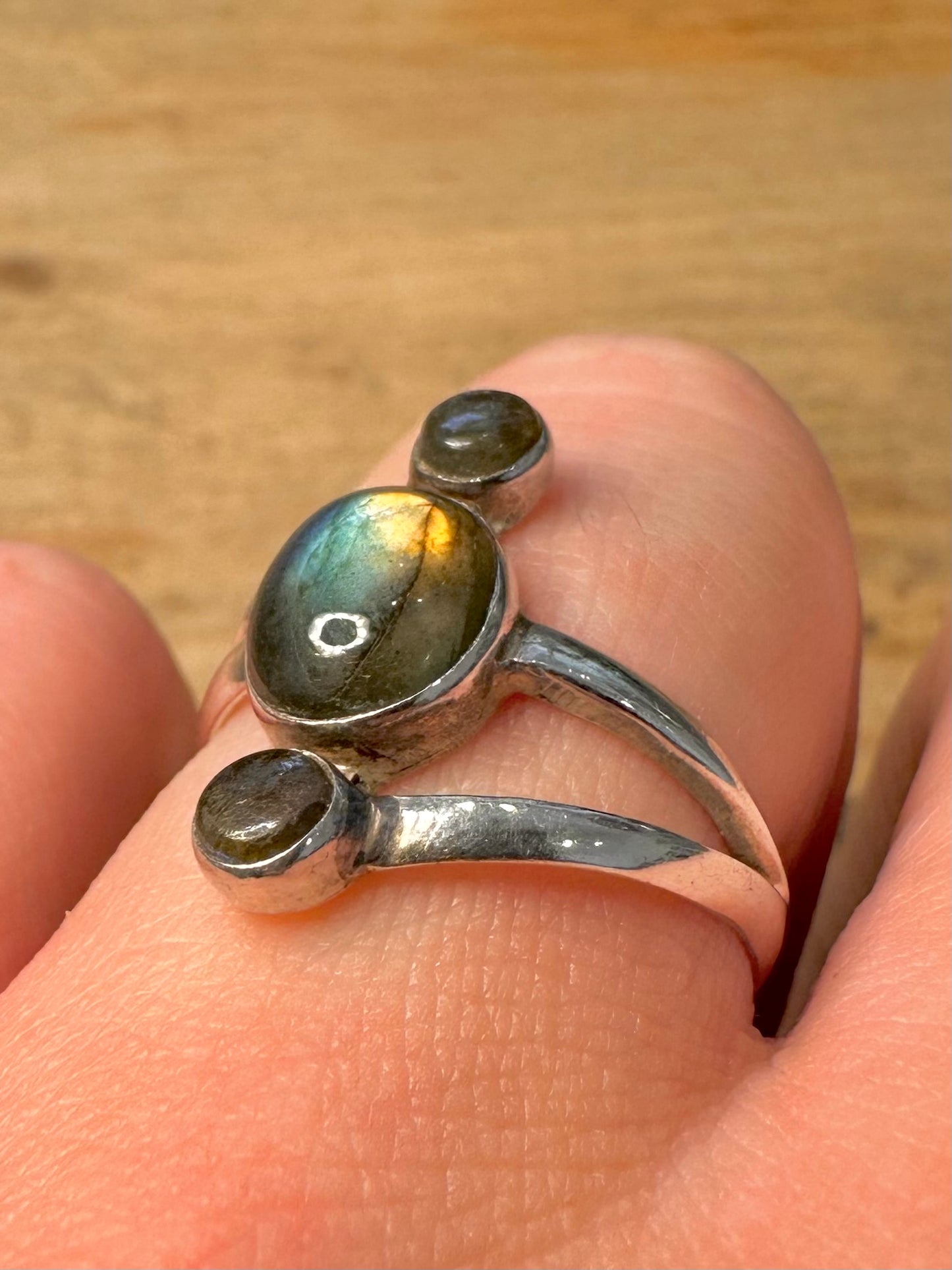 Modernist Labradorite 925 Silver Size Q Ring