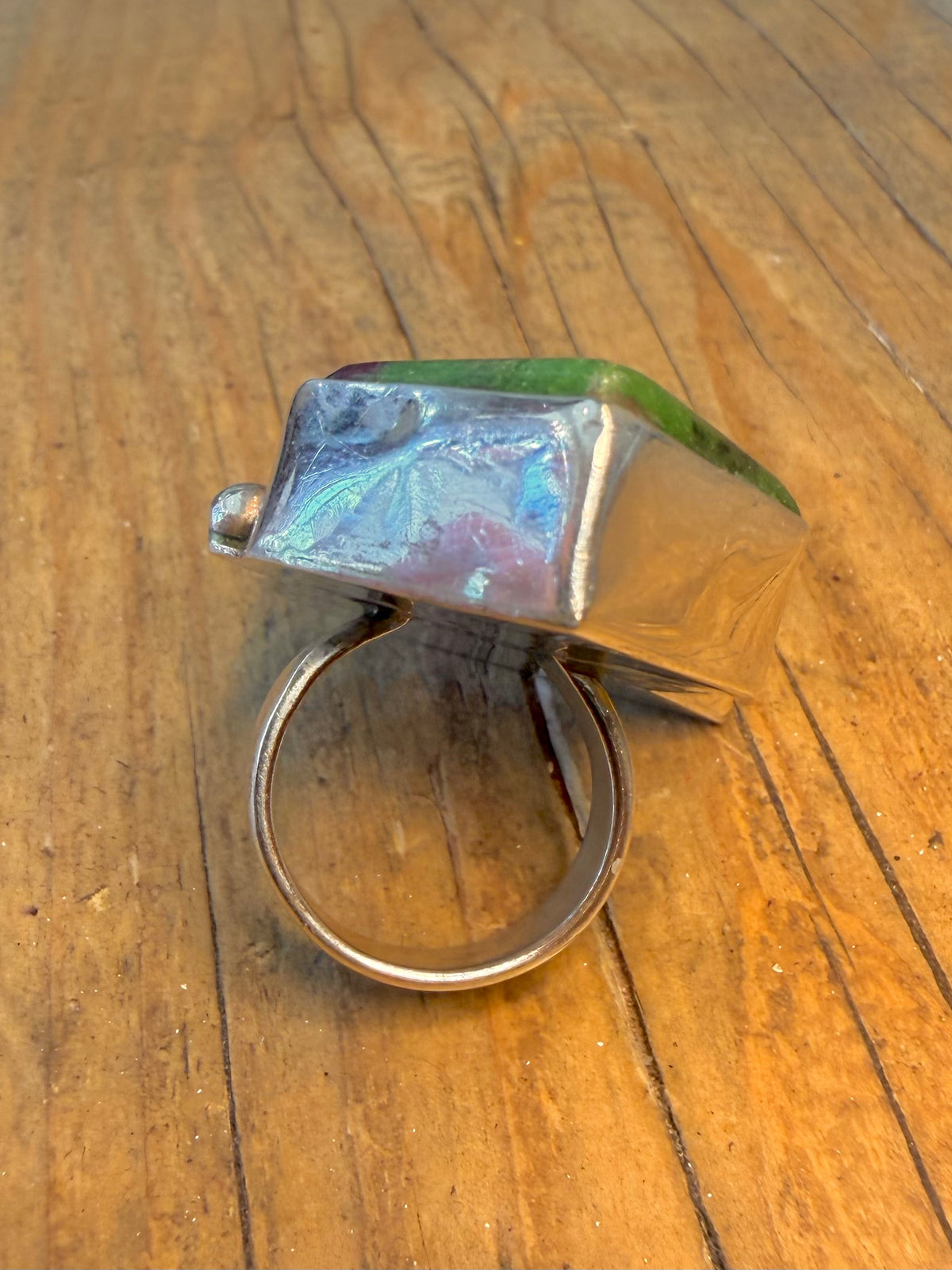 Chunky Boho Ruby Zoisite 925 Sterling Silver Size M1/2 Ring