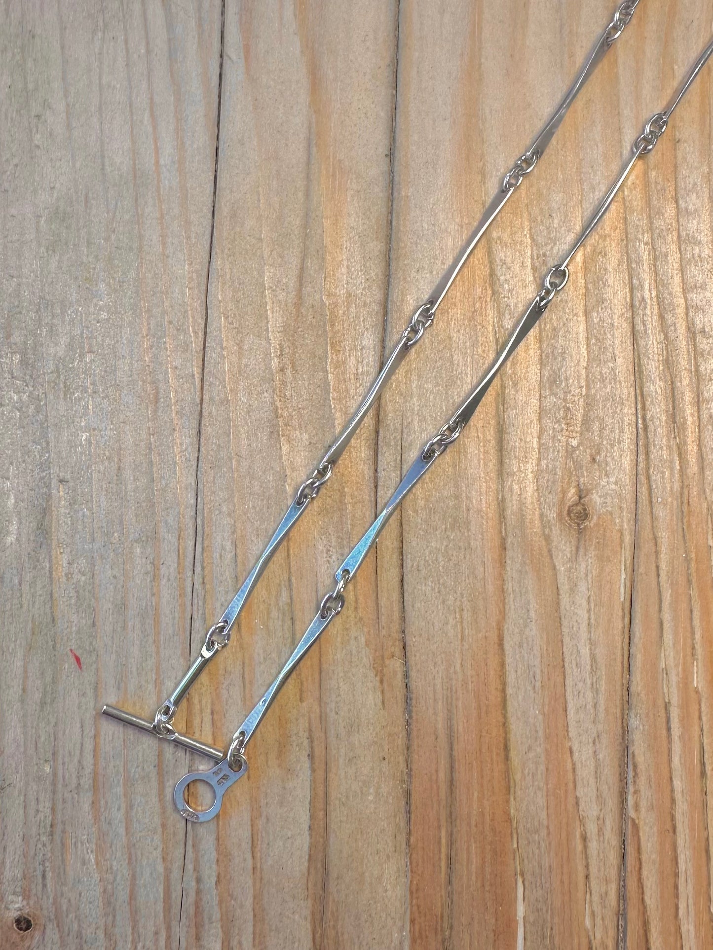 Vintage 1978 Unique Abstract Bar Link T Bar 925 Sterling Silver 30 inch Necklace