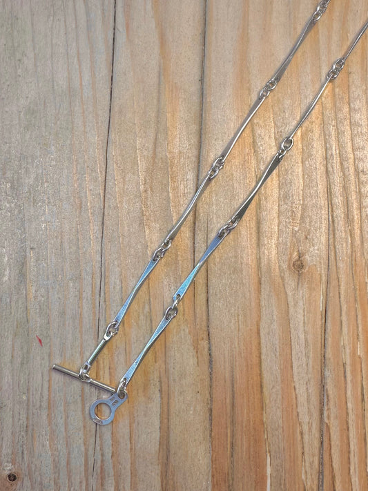 Vintage 1978 Unique Abstract Bar Link T Bar 925 Sterling Silver 30 inch Necklace