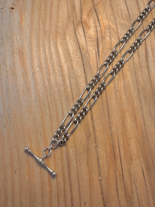 Vintage Figaro T Bar Albert Clasp 925 Sterling Silver Hallmarked 18 inch Necklace