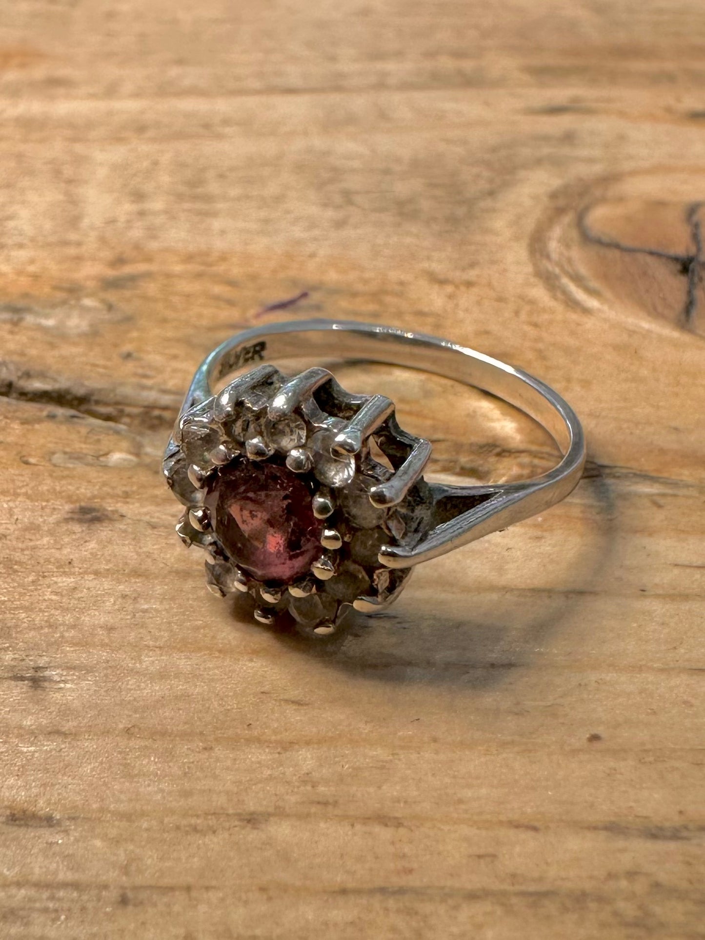 Vintage Amethyst and White Stone 925 Silver Size M Ring