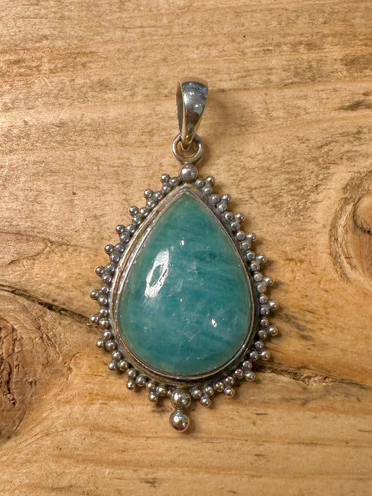 Vintage Blue Translucent Stone Boho 925 Silver Pendant