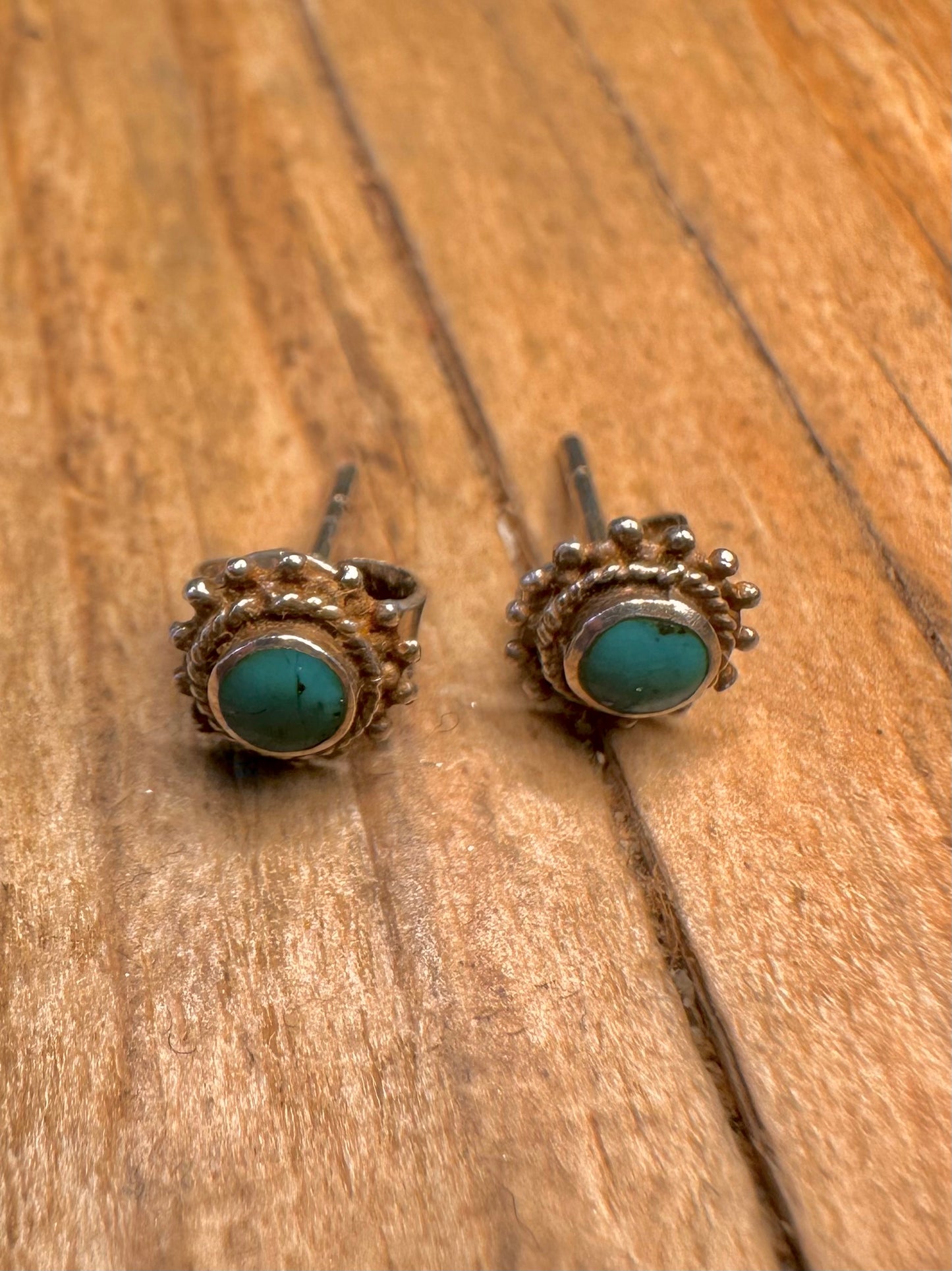 Vintage Turquoise Stud 925 Sterling Silver Earrings