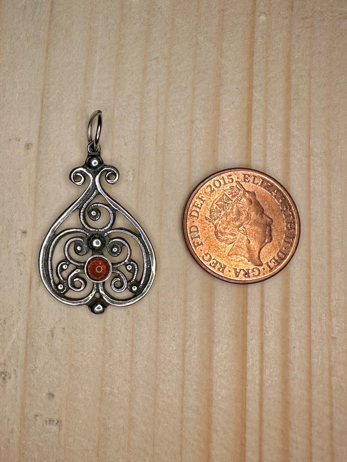 Garnet Swirl Filigree 925 Sterling Silver Pendant