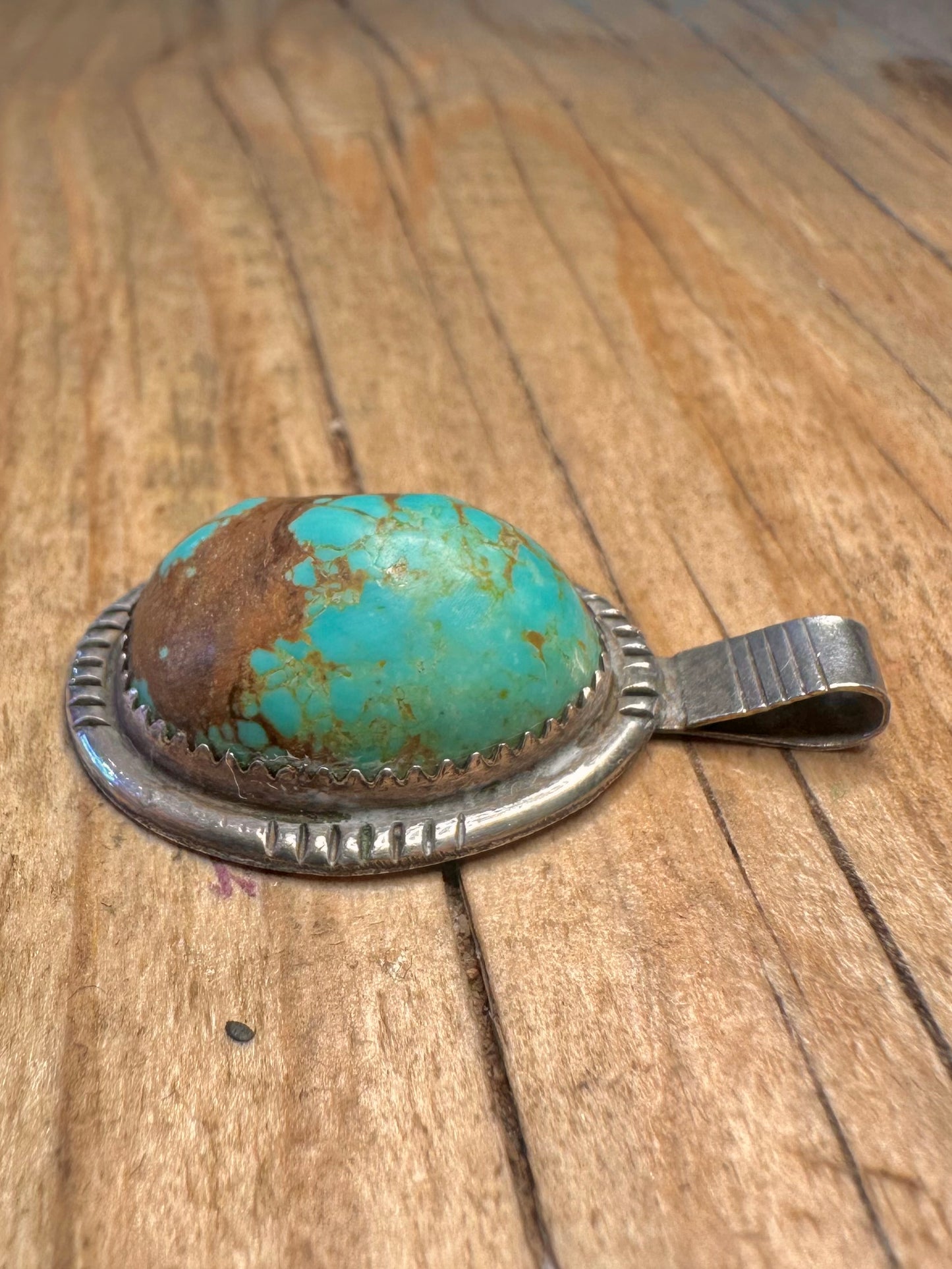 Vintage Navajo Raw Turquoise Maker GD 925 Sterling Silver Pendant