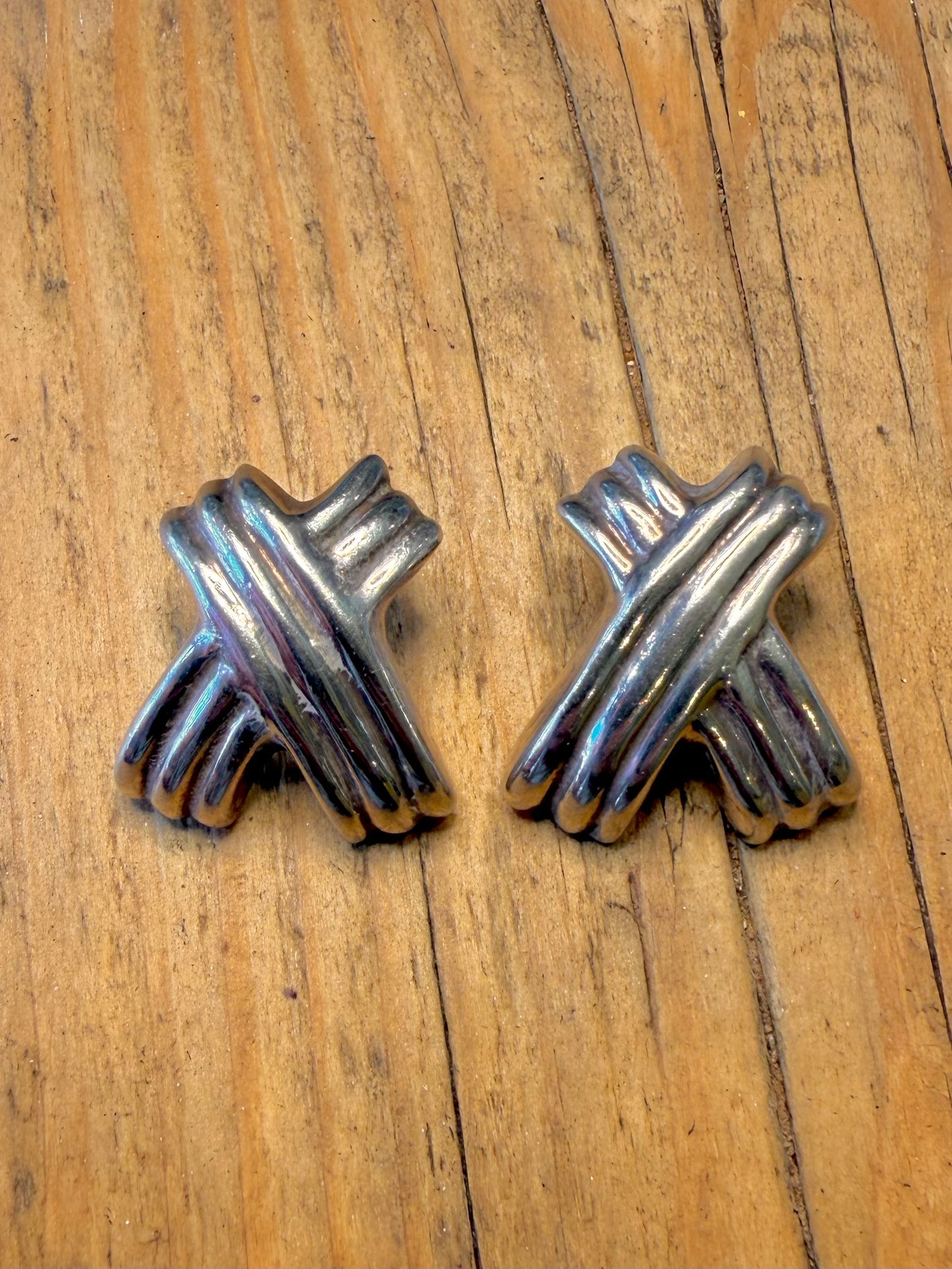 Ridged X Mexican Stud 925 Sterling Silver Earrings