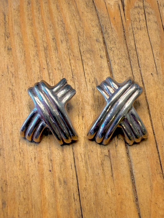 Ridged X Mexican Stud 925 Sterling Silver Earrings