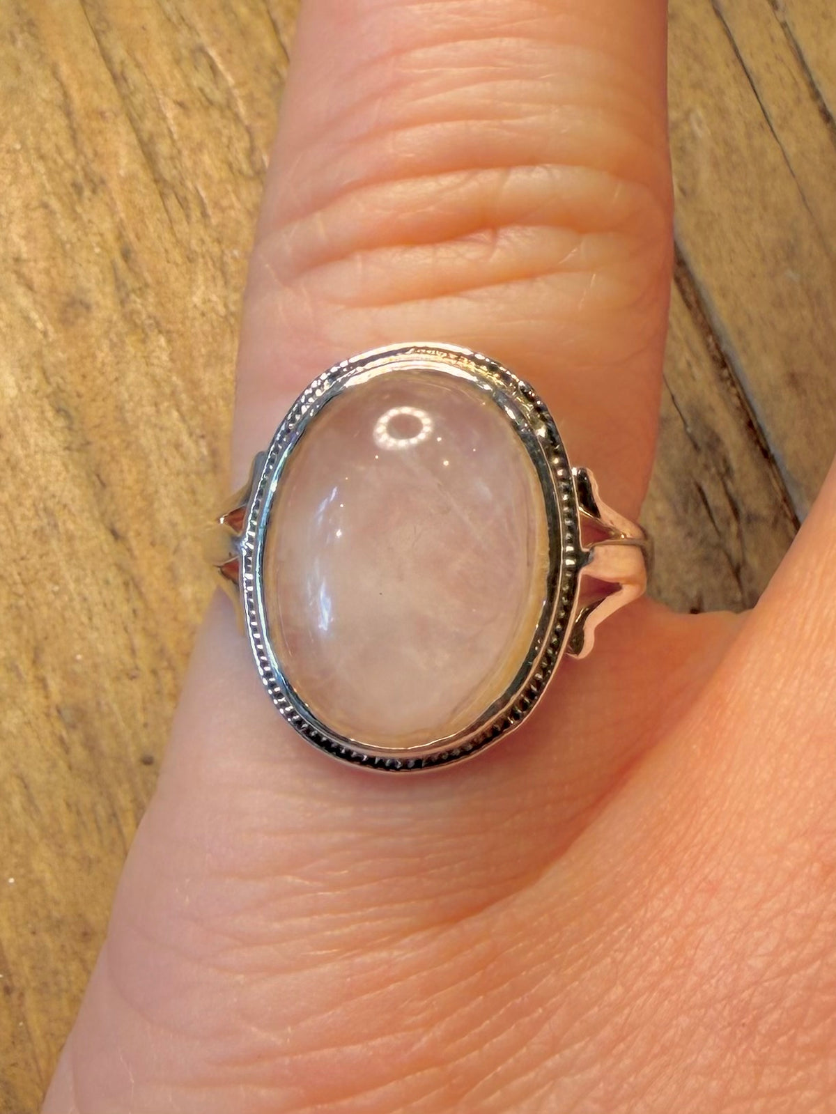 Oval Rose Quarts 925 Sterling Silver Size L1/2 Ring