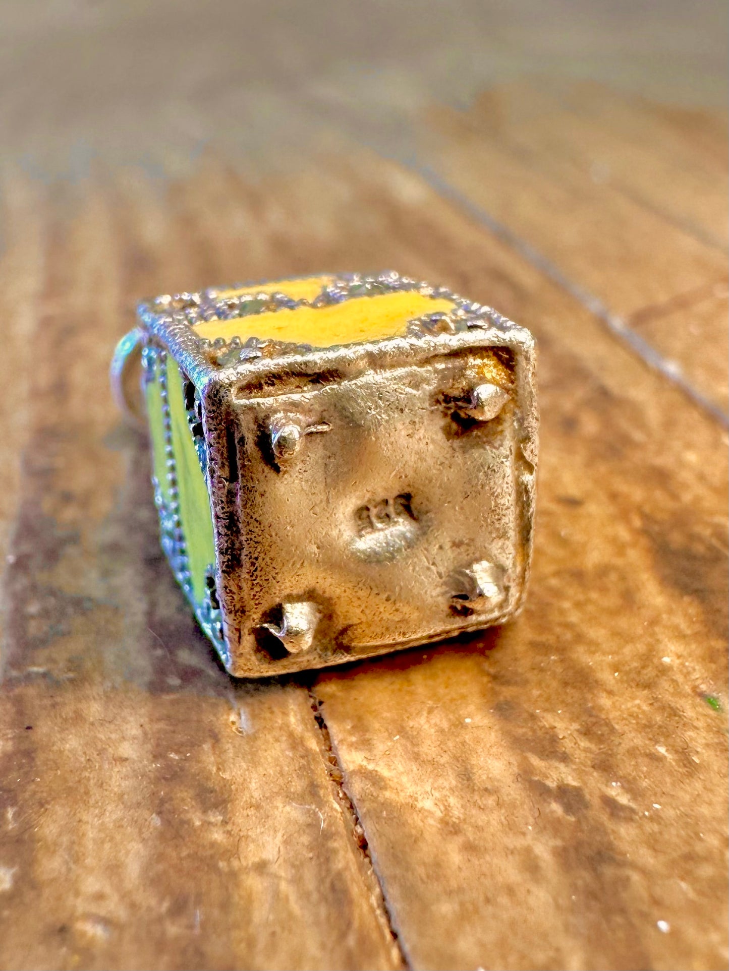 Yellow Enamel Marcasite Box Style 925 Sterling Silver Charm Pendant