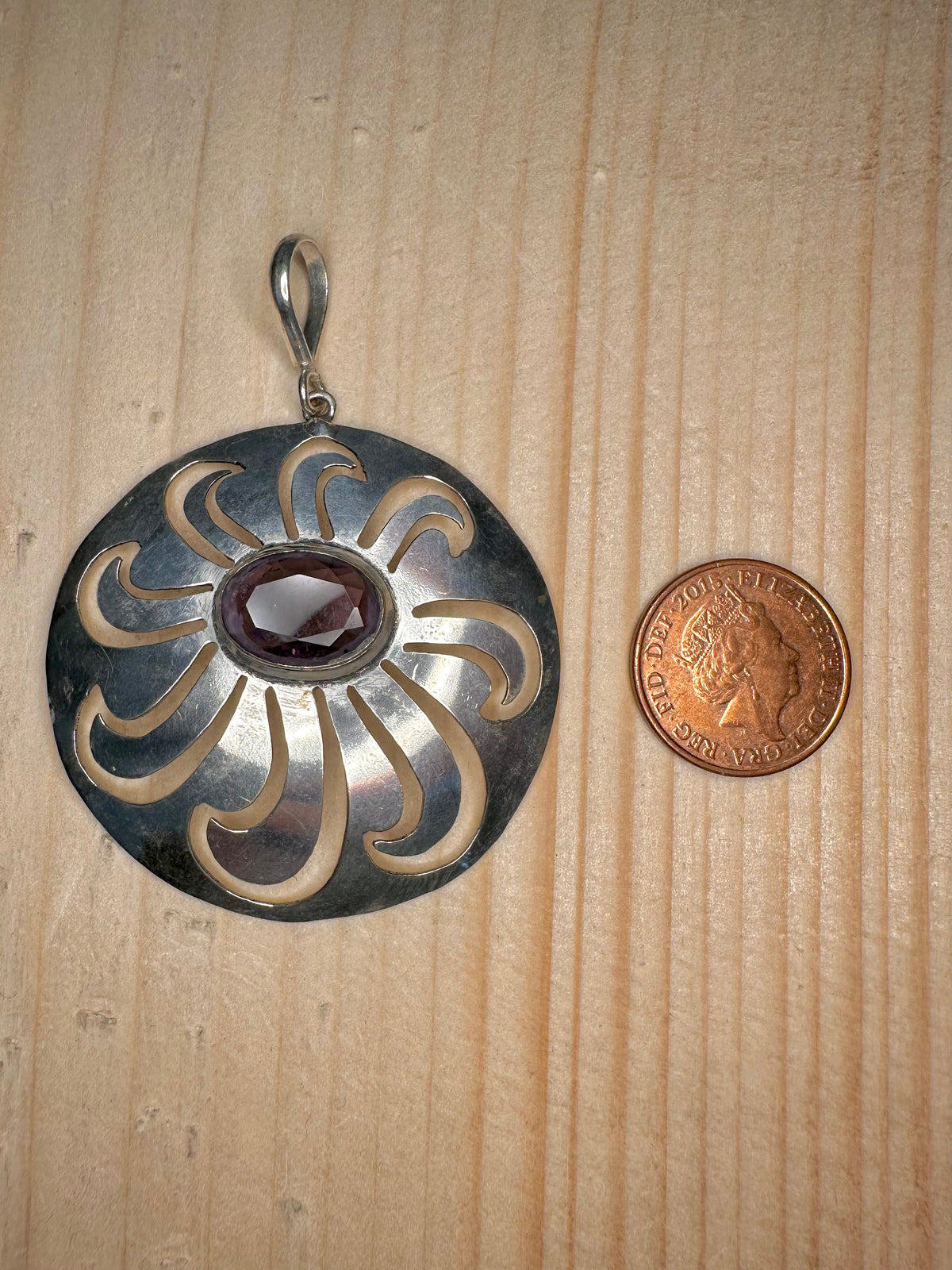 Amethyst Swirl Circle 925 Sterling Silver Pendant