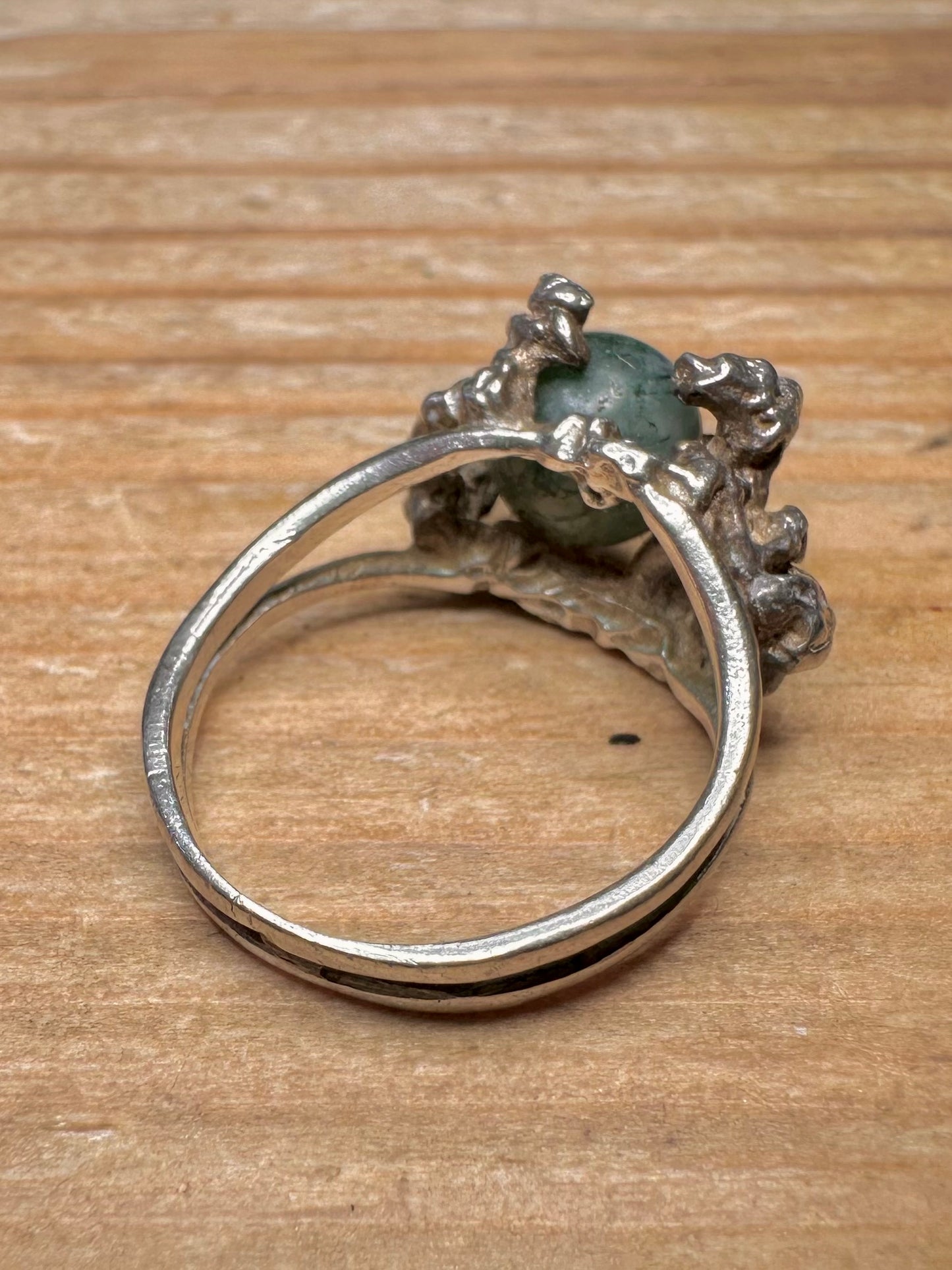 Brutalist Moss Agate Ball 925 Sterling Silver Size O1/2 Ring