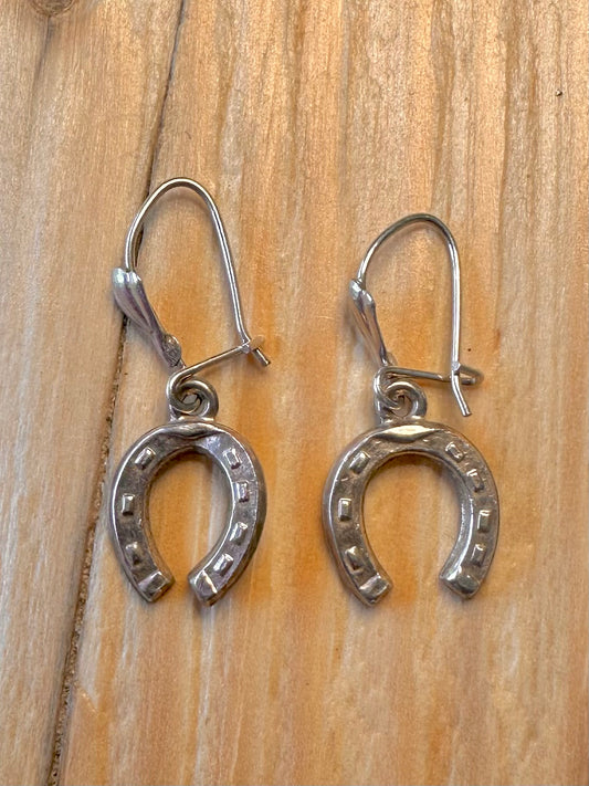 Vintage Horse Shoe Dangle 925 Silver Earrings