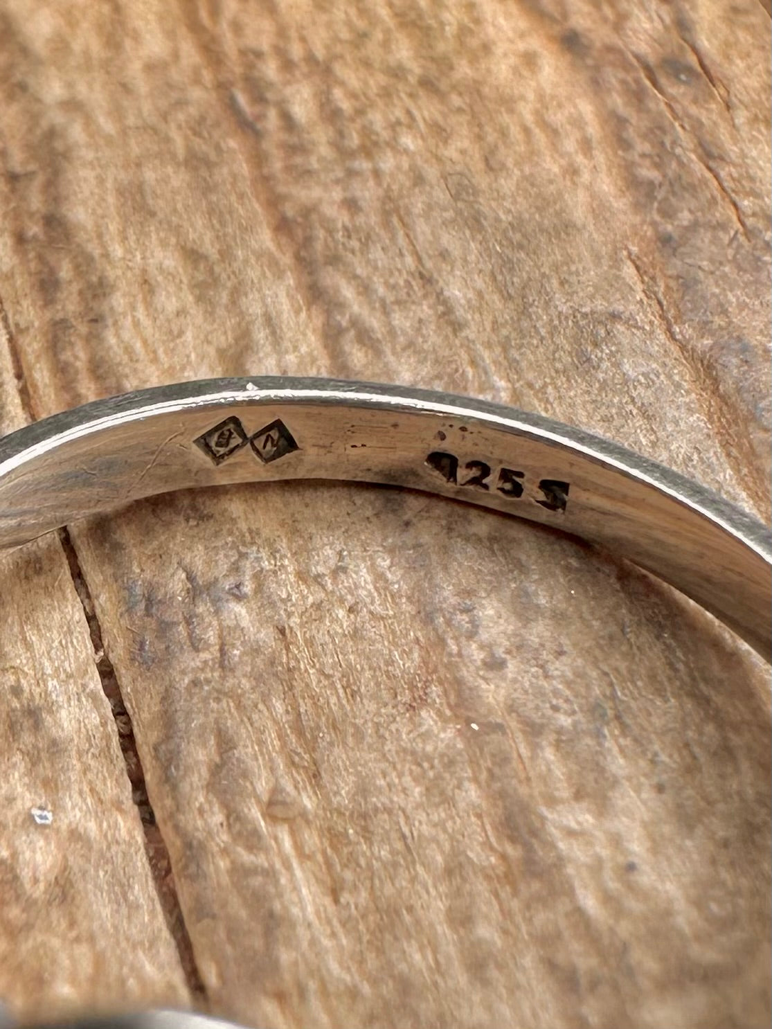 Vintage Scandinavian Style White Stone 925 Sterling Silver Size M Ring