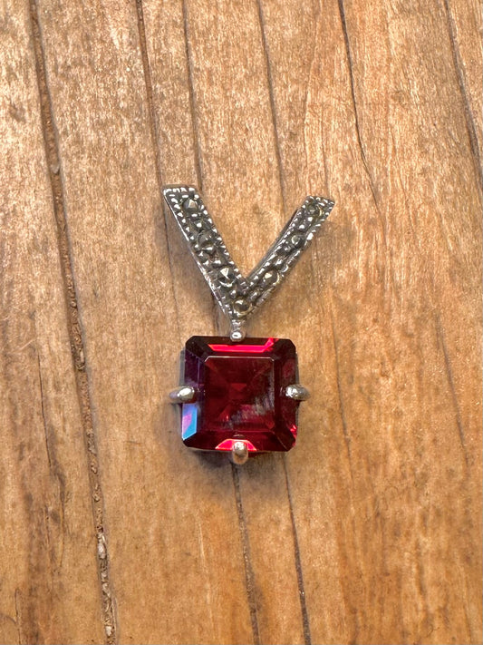 Vintage Garnet and Marcasite 925 Sterling Silver Pendant