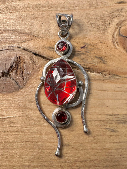 Abstract Red Stone 925 Silver Pendant