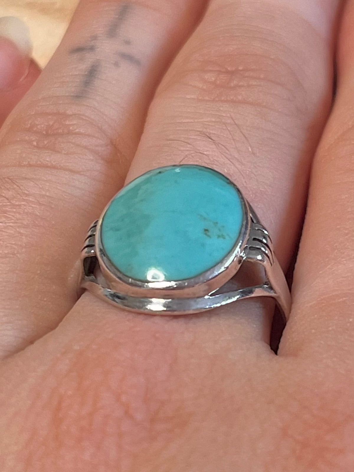 Oval Turquoise 925 Sterling Silver Size O1/2 Ring