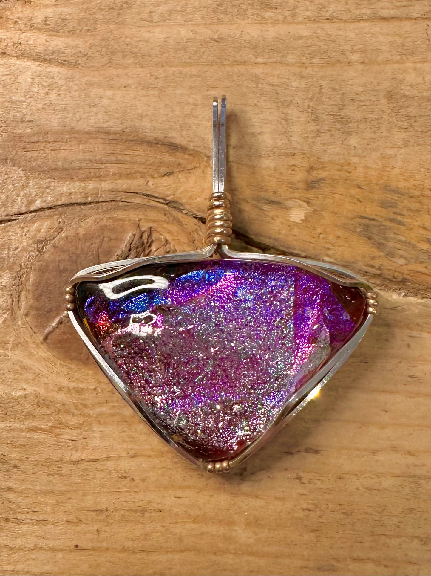 Abstract Dichroic Glass Purple Silver Pendant