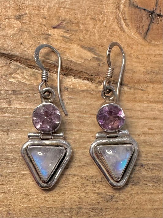 Vintage Moonstone and Amethyst 925 Silver Earrings