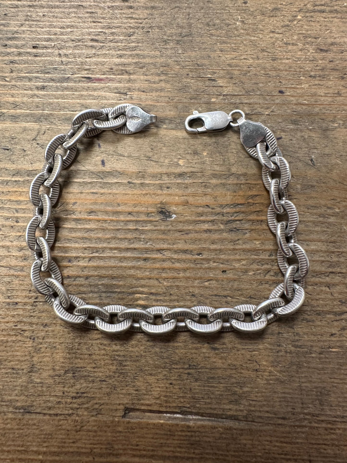 Vintage Textured Cable Chain 925 Silver Bracelet