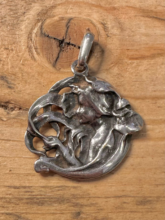 Vintage Art Nouveau Women 925 Silver Pendant
