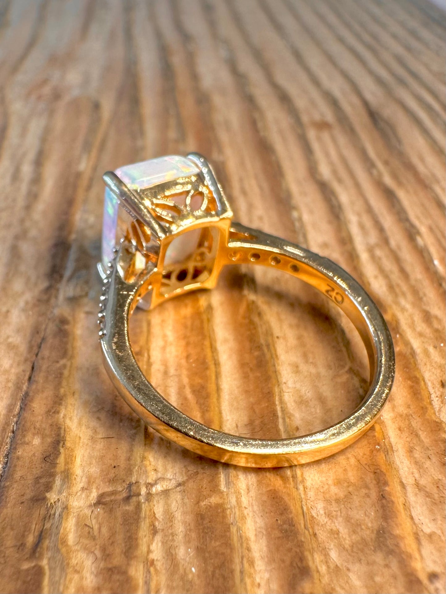 Opal and CZ Gold on 925 Sterling Silver Size L Ring