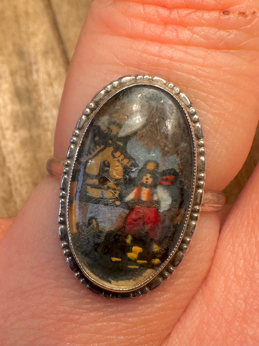 Vintage Labradorite Miniature Image 925 Sterling Silver Size O Ring