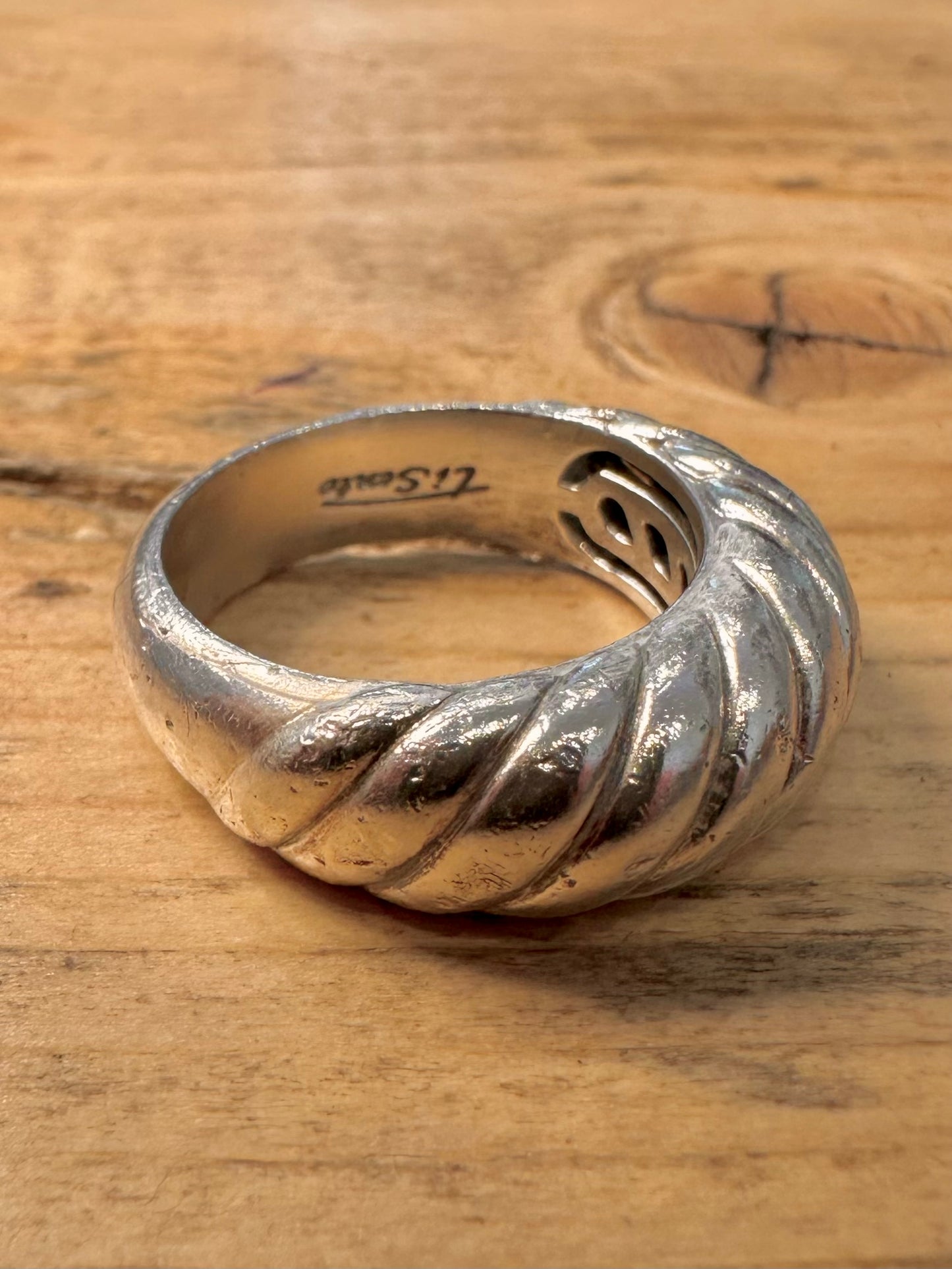 Modernist Heavy Twisted Style 925 Silver Size O1/2 Ring