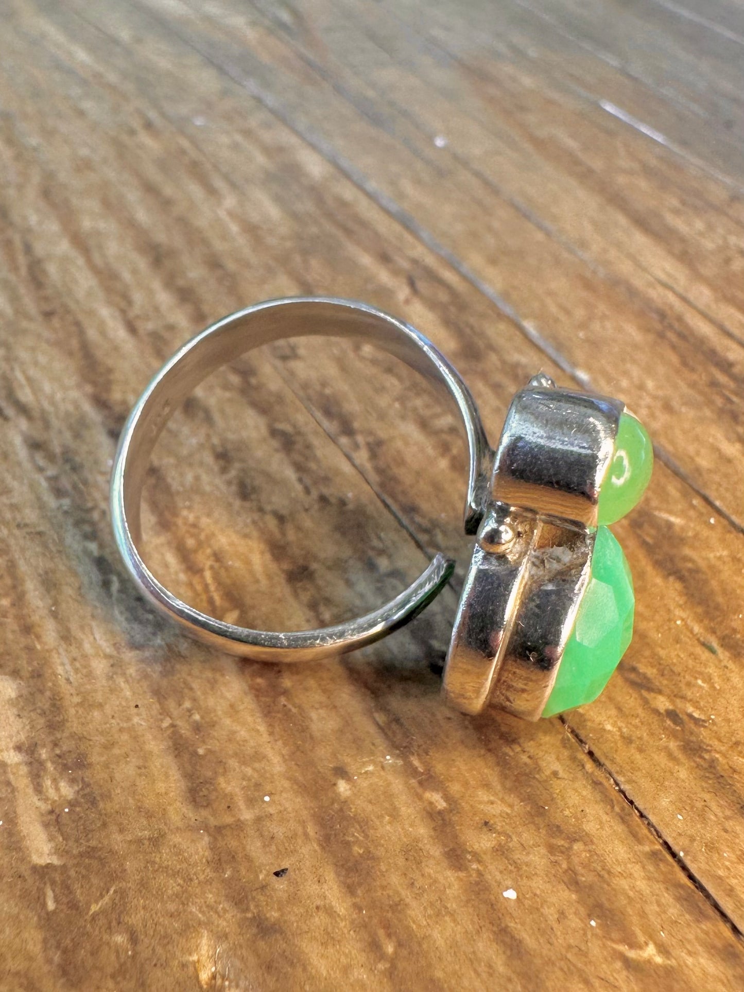 Faceted Green Stone Peridot Pearl 925 Sterling Silver Size P Ring