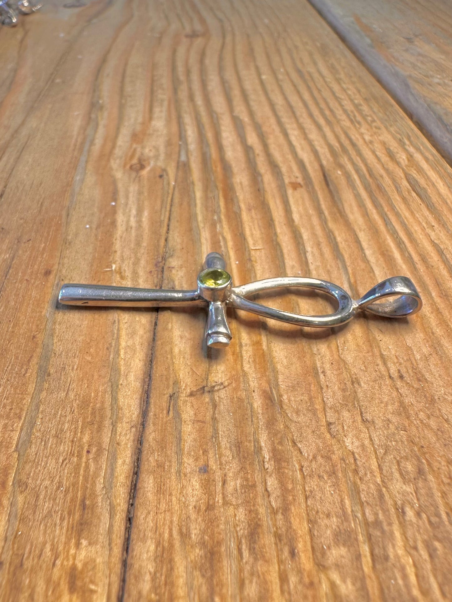Ankh Green Stone 925 Sterling Silver Pendant