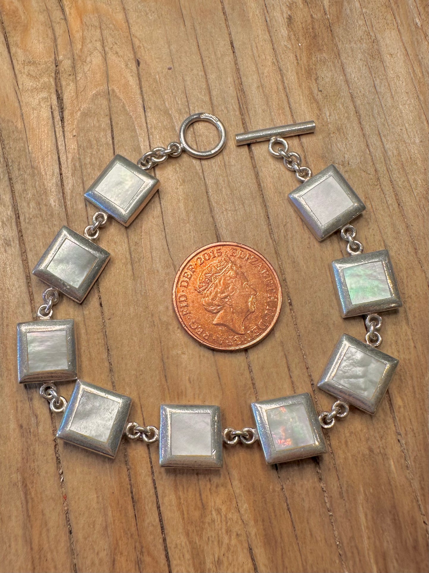 Modernist Mother of Pearl 925 Sterling Silver 7 inch Bracelet