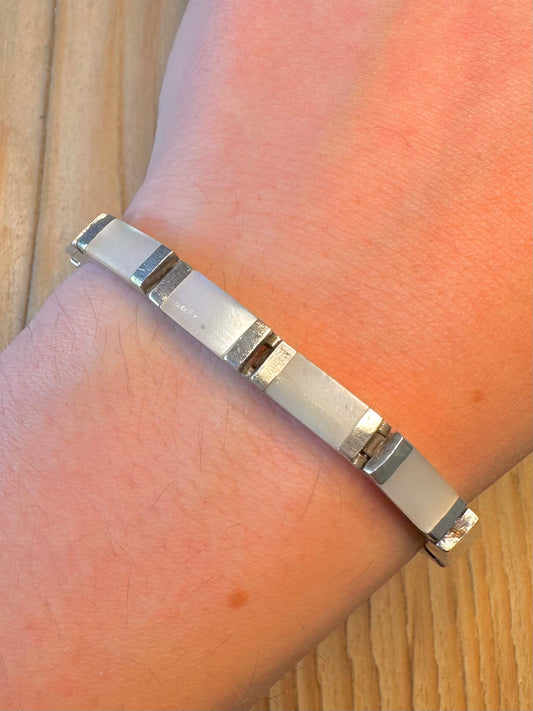 Vintage Mother of Pearl Bar 925 Sterling Silver 7.5 inch Bracelet