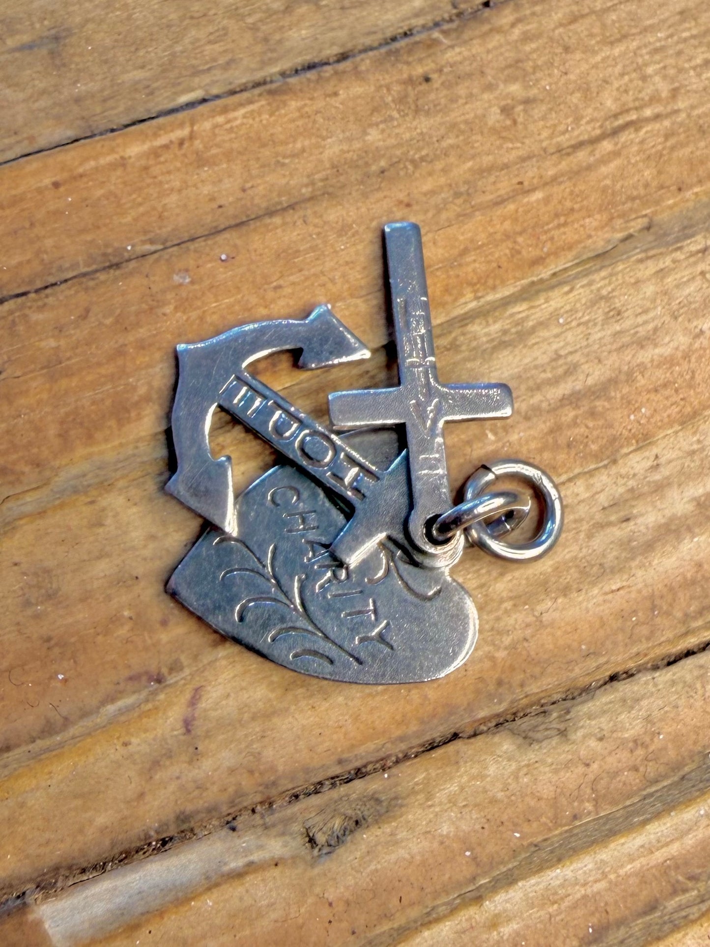 Heart Anchor Cross Charity Hope Faith Charm 925 Sterling Silver Pendant