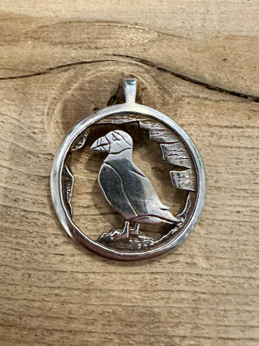 Vintage 1990 Puffin in Nature 925 Silver Pendant