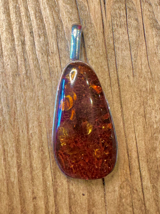 Polish Large Amber 925 Sterling Silver Pendant