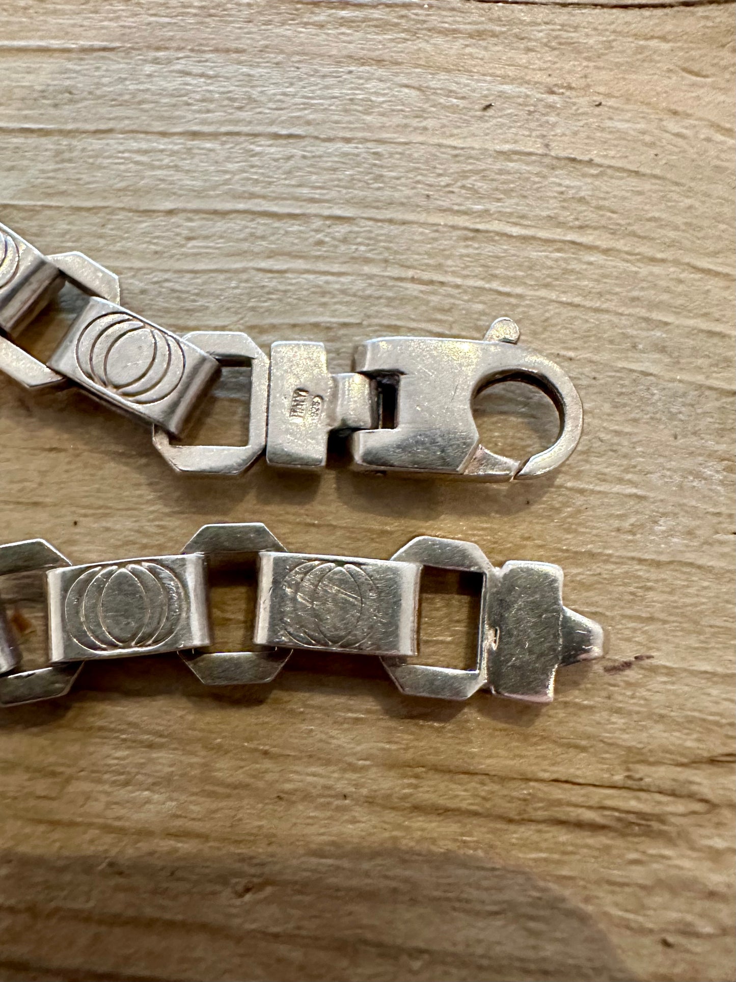 Vintage Unique Bar and Rectangle 925 Silver Italy 8.3 inch Bracelet