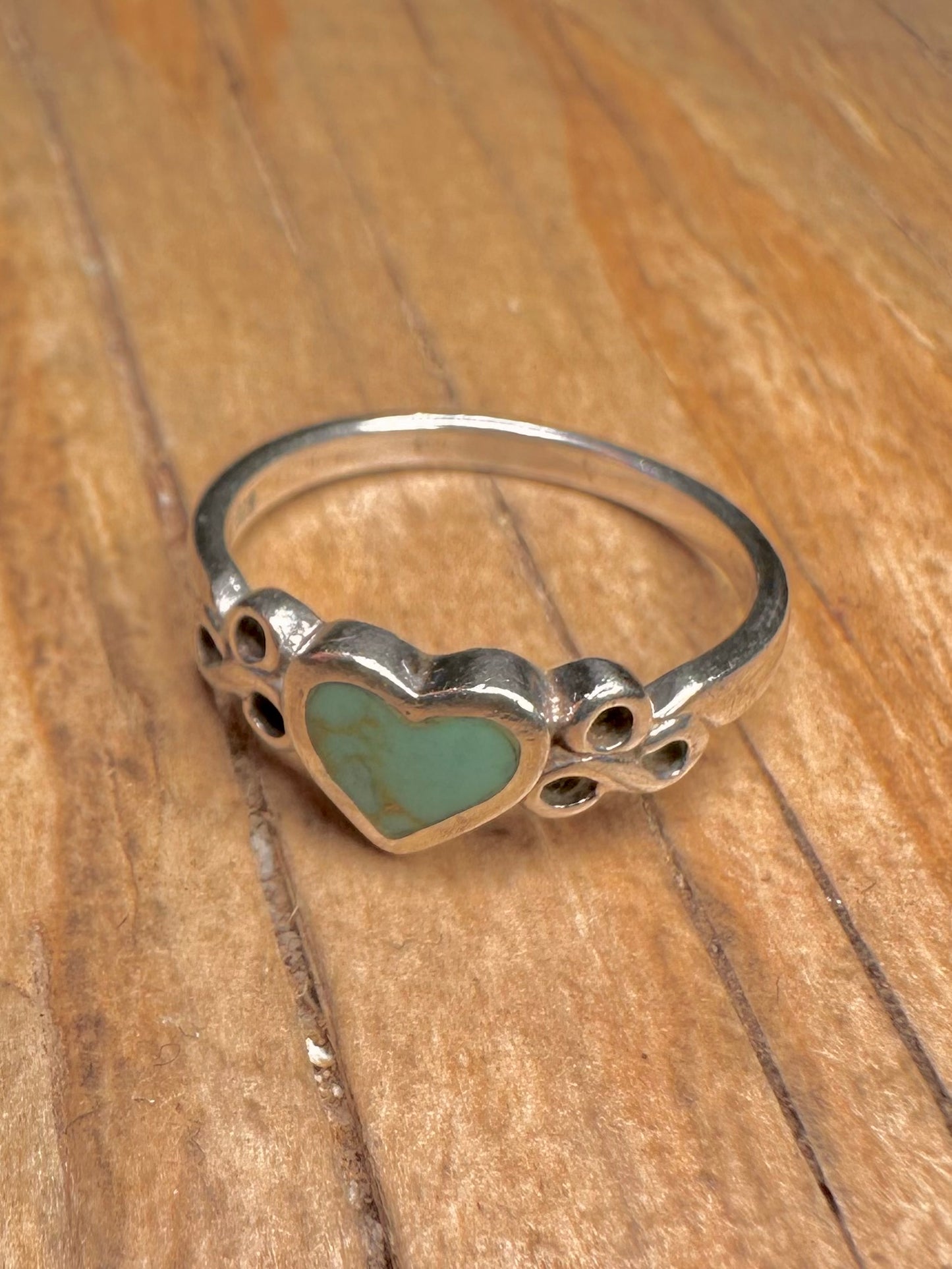 Vintage Turquoise Heart 925 Sterling Silver Size M1/2 Ring