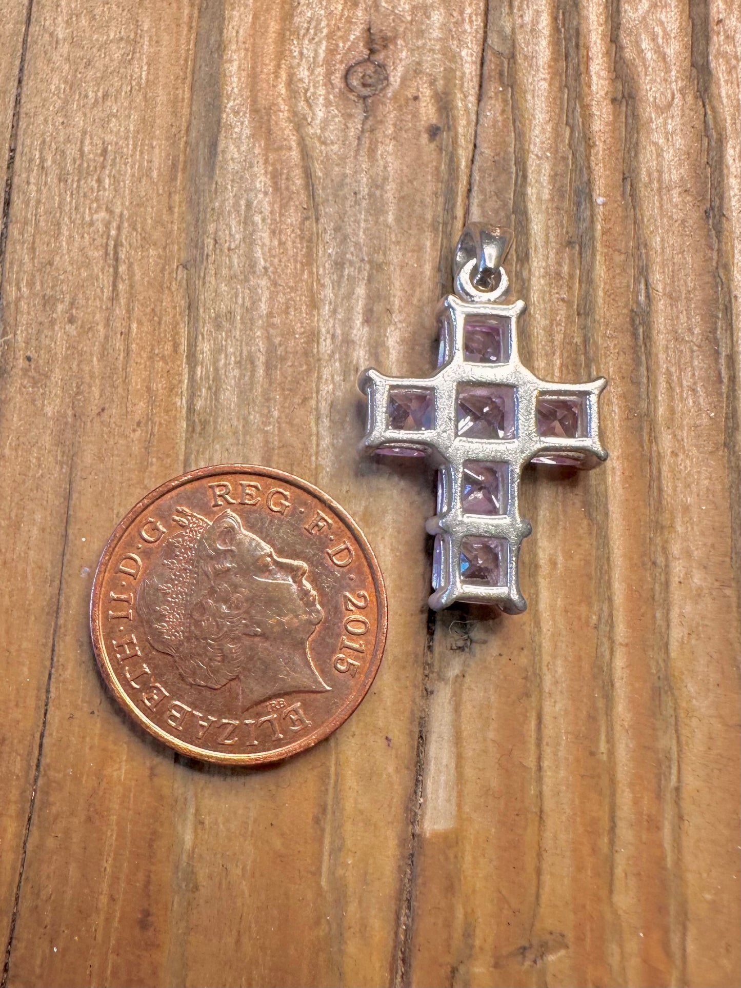 Purple Cubic Zirconia Cross 925 Sterling Silver Pendant
