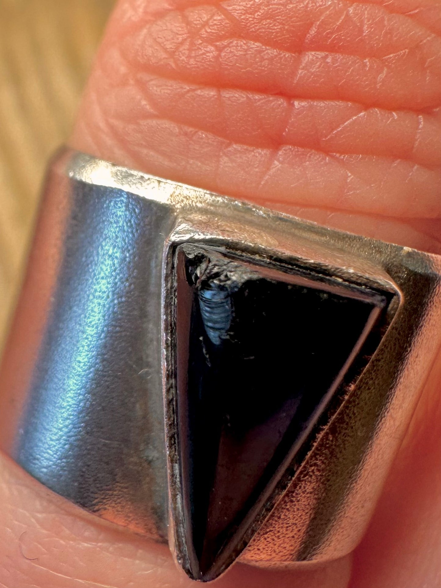 Vintage Blue Stone Square Band 925 Sterling Silver Size P1/2 Ring