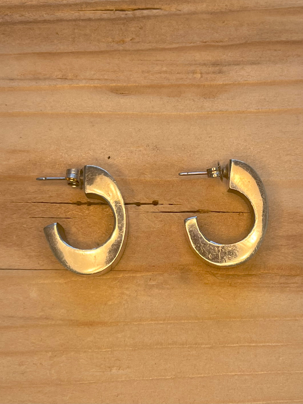 Abstract Chunky Half Hoop 925 Sterling Silver Earrings
