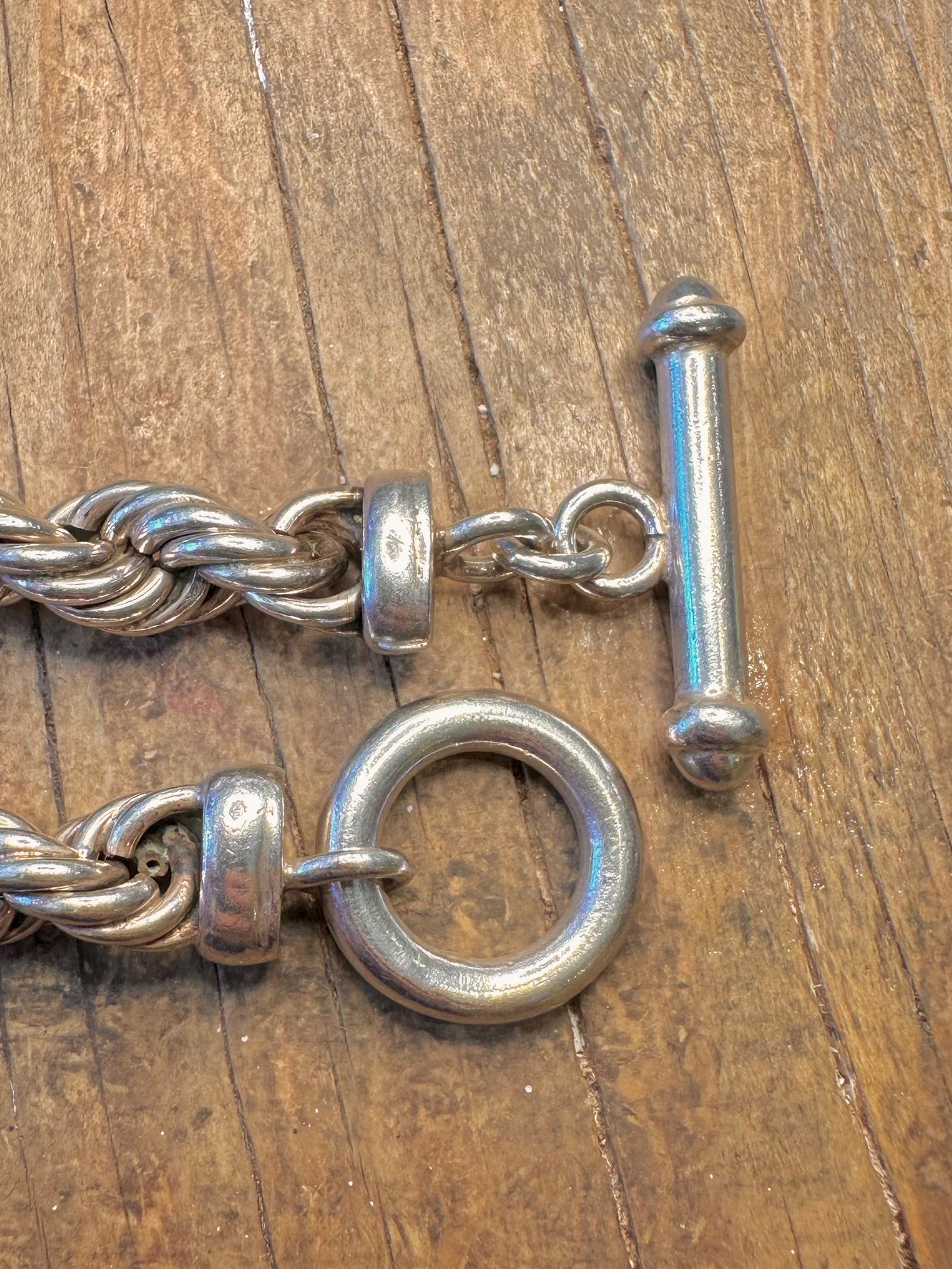 Chunky Rope Chain T Bar Clasp 925 Sterling Silver 18 inch Necklace