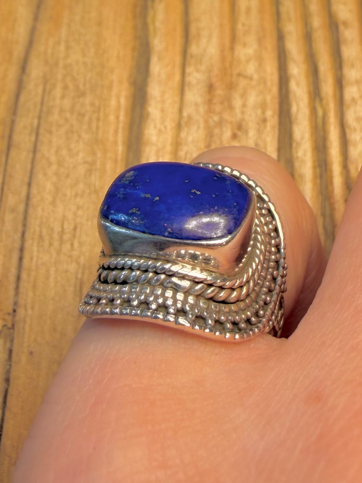 Lapis Lazuli Ornate Intricate 925 Sterling Silver Size N Ring